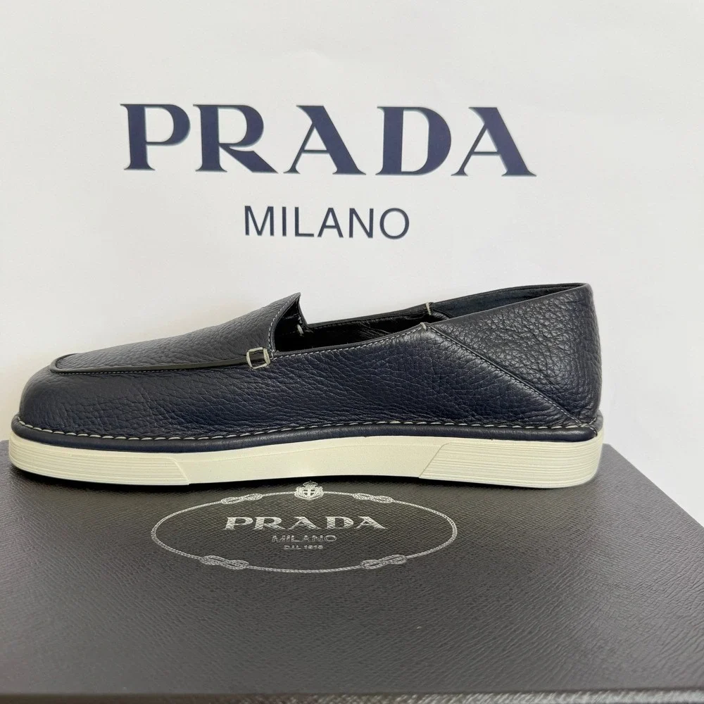 Prada Mens 2DF088 Baltico Blue Cervo Deerskin Leather Loafers UK 9